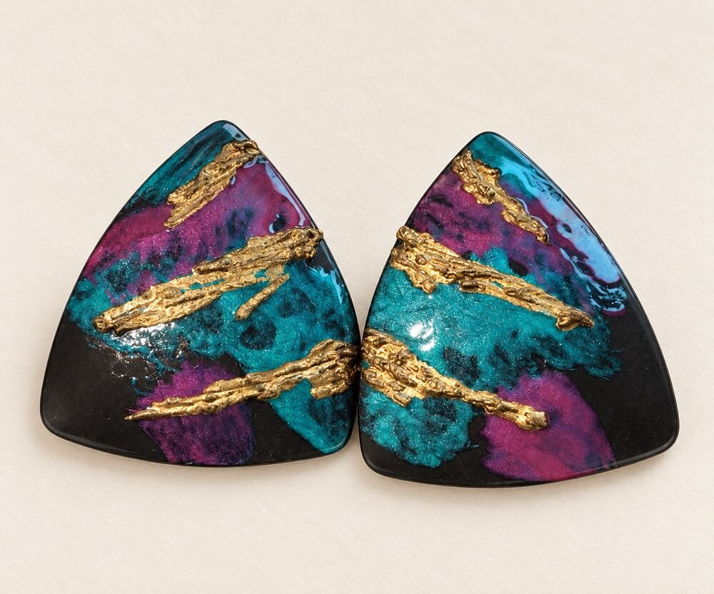 Large vintage painted 80’s earrings